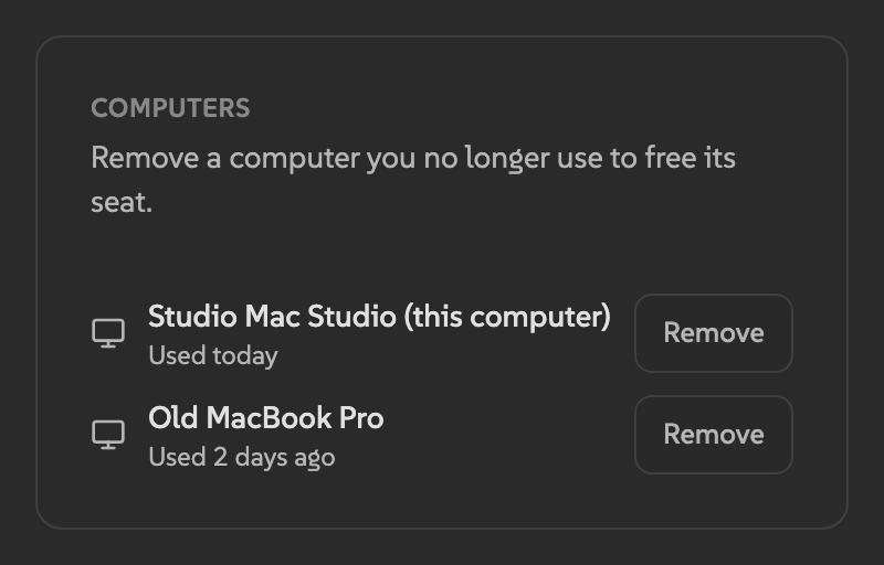 Computers list in Atom Settings with Remove buttons