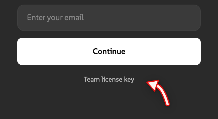 Team license key link on the Atom sign-in screen